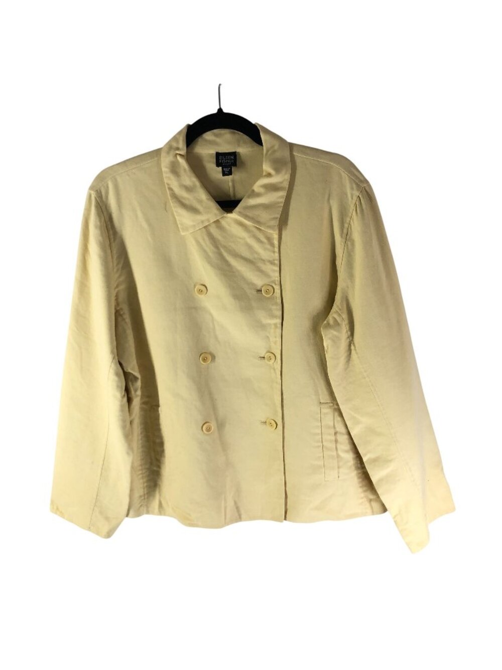 Eileen Fisher Petite Double-Breasted Light Yellow Jacket PL Cotton Blend